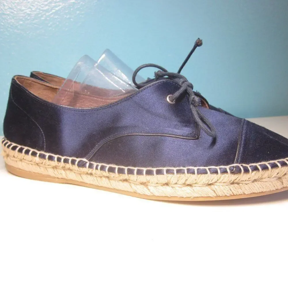 Tabitha Simmons Women Unworn Size 7.5 Blue Satin Lace Up Espadrille Flats EU 38